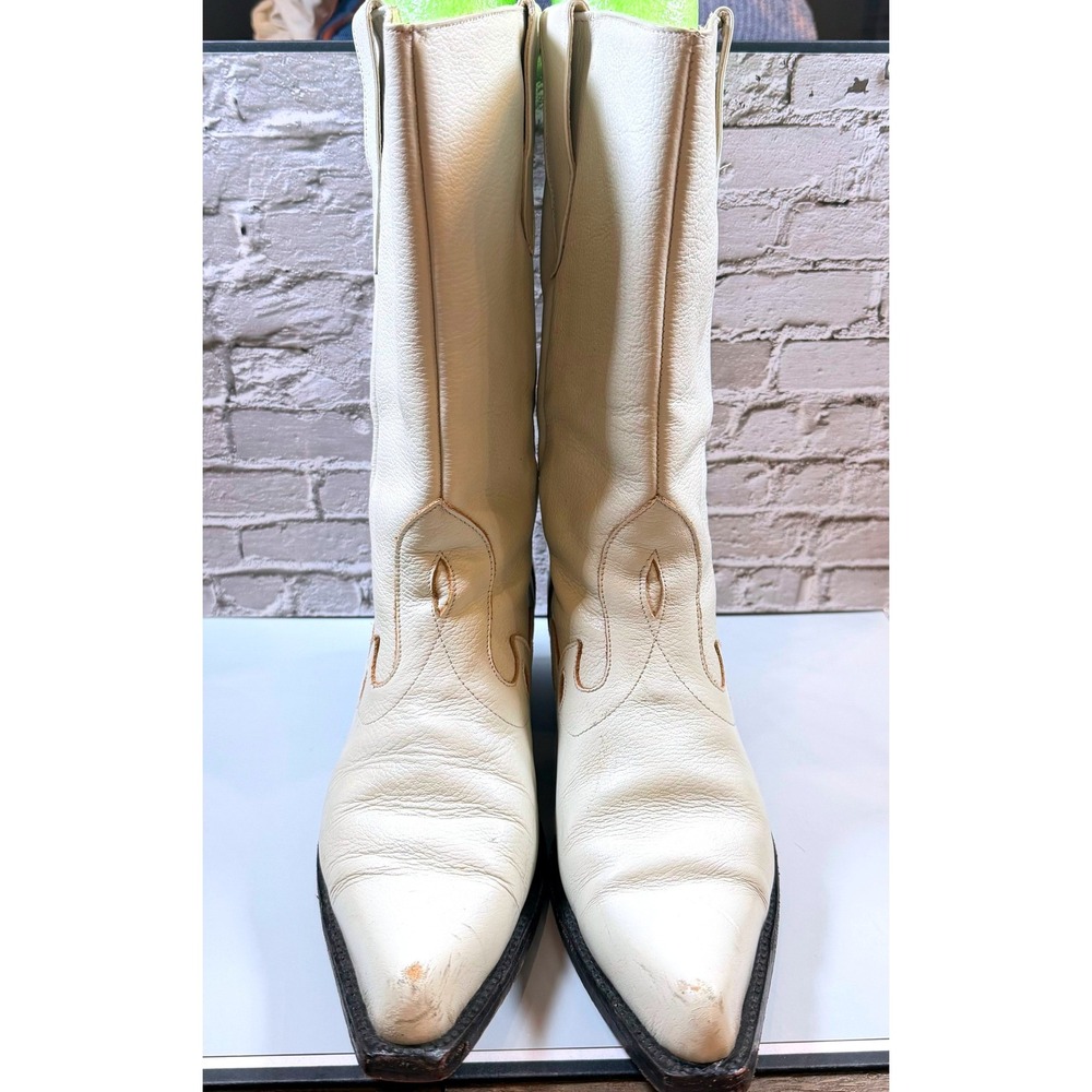 La Barca Bandida Cowboy Boots Womens 7 Cream White Leather Western Pointed Toe